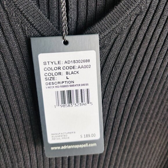 Adrianna Papell Ribbed Knit Flutter Sleeve Black Midi Dress Belted NWT - Picture 5 of 9